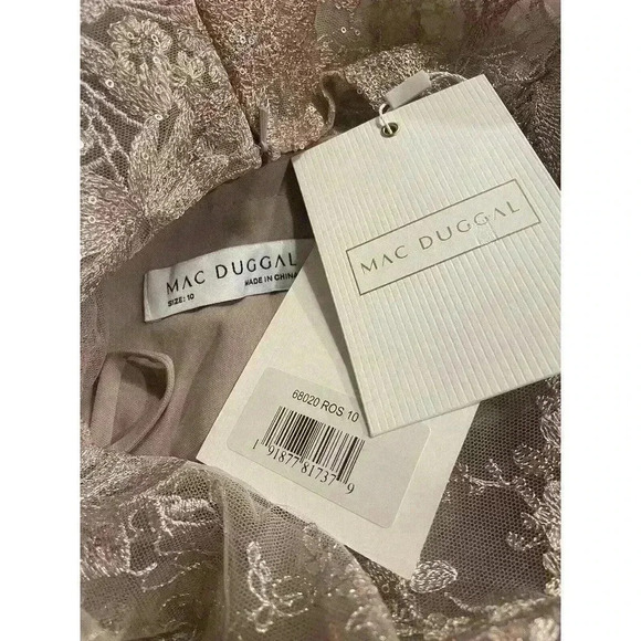 Mac Duggal Midi Dress 10 Beaded Crew Neck Illusion Long Sleeve Pink Rose $598 - Picture 5 of 16